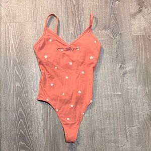 Pink Peach Floral Embroidered Bodysuit NWT